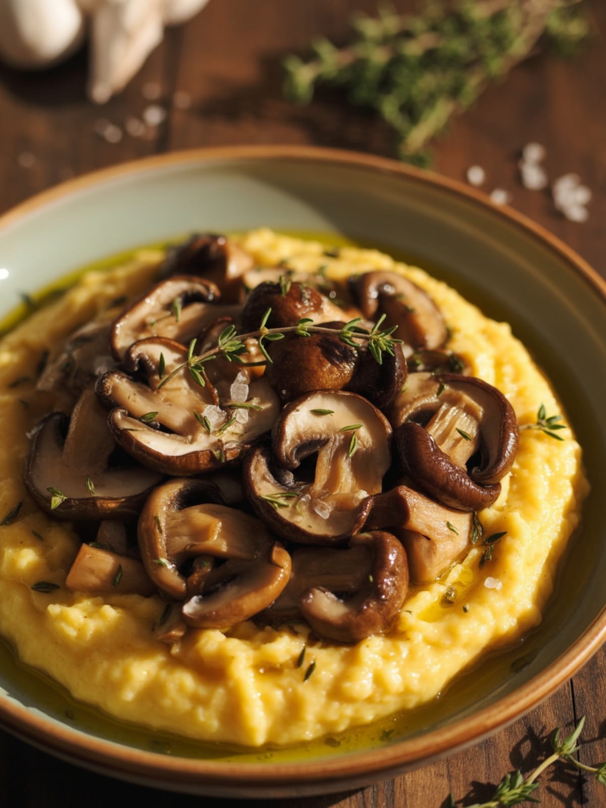 Thyme Roasted Mushrooms Over Polenta
