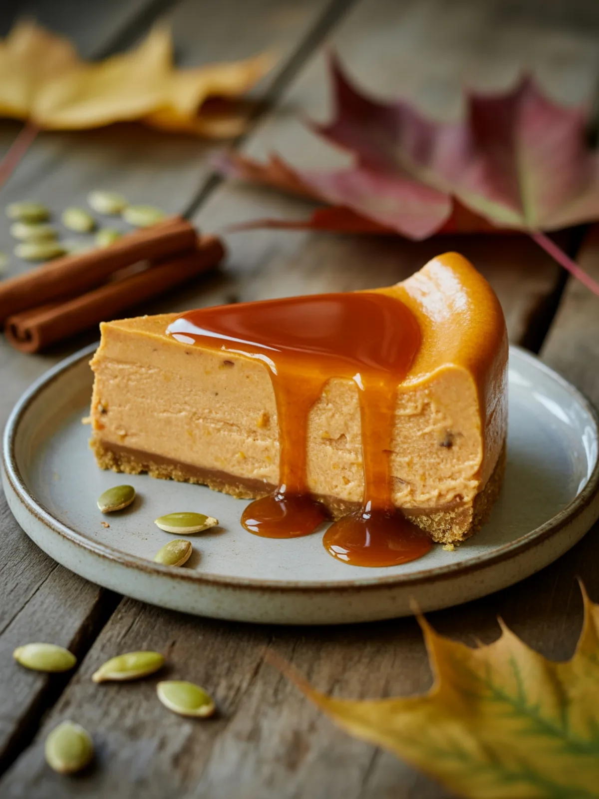 Vegan Pumpkin Cheesecake with Caramel Sauce