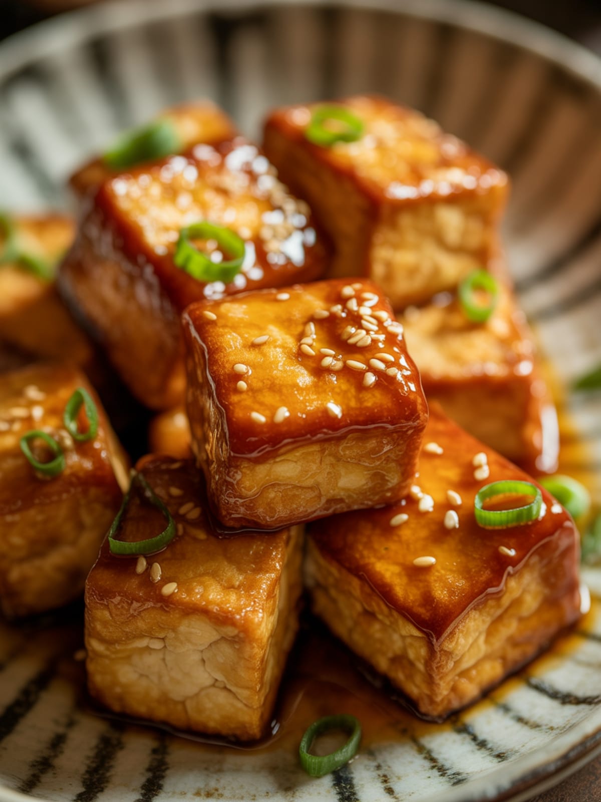 Crispy Miso Glazed Tofu with Honey and Teriyaki Flavors