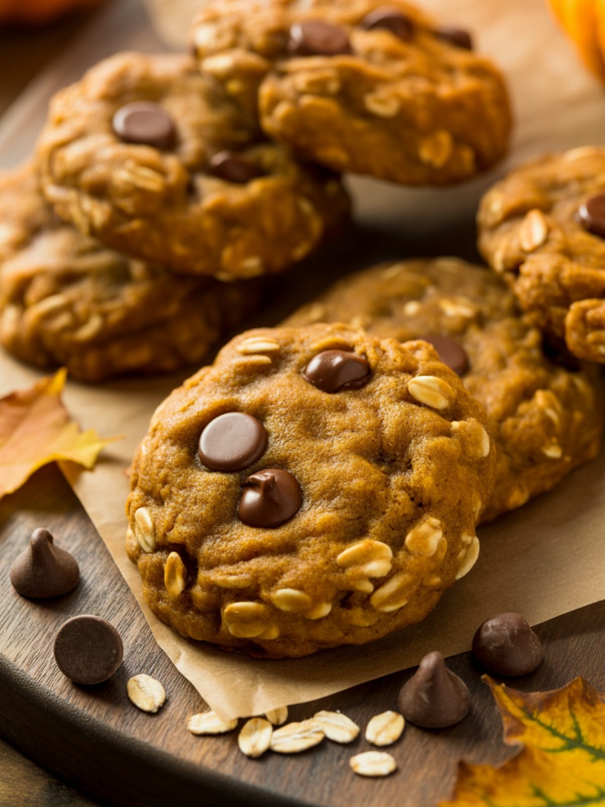 Brown Butter Pumpkin Oatmeal Chocolate Chip Cookies