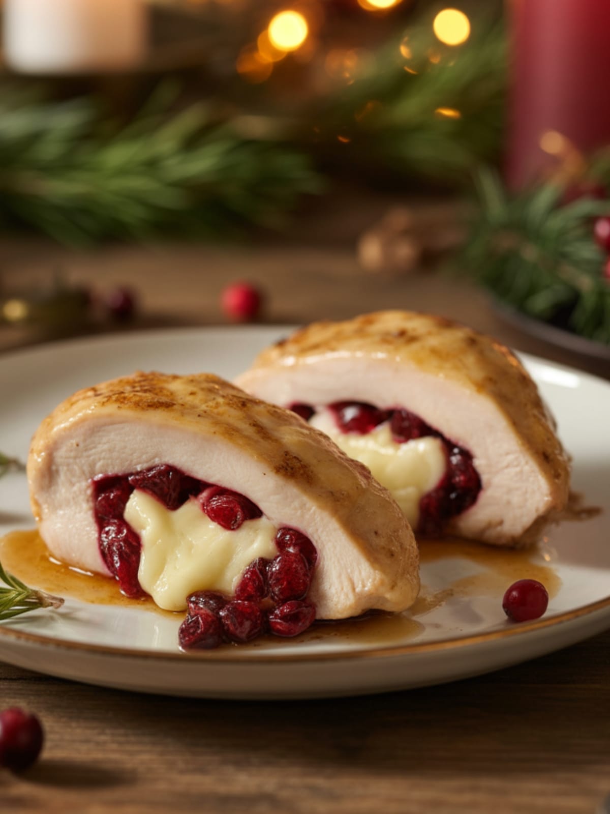 Cranberry Brie Stuffed Chicken Dinner