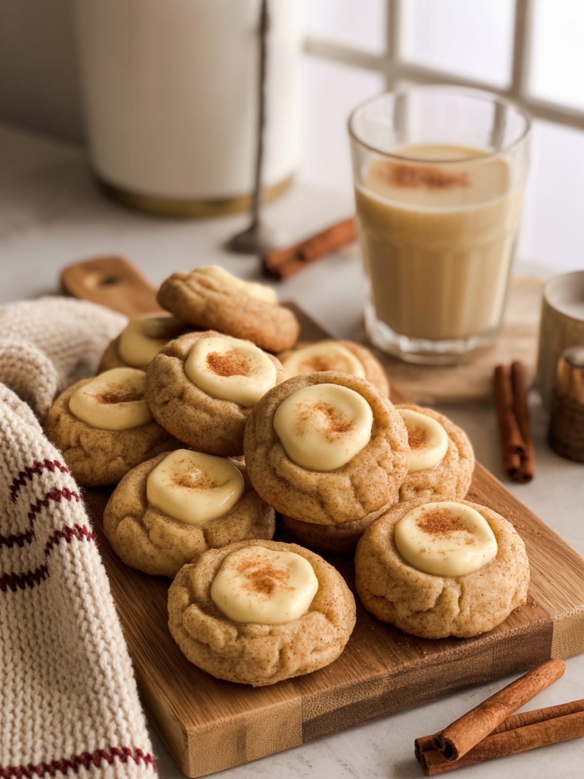 Eggnog Snickerdoodle Thumbprint Cookies