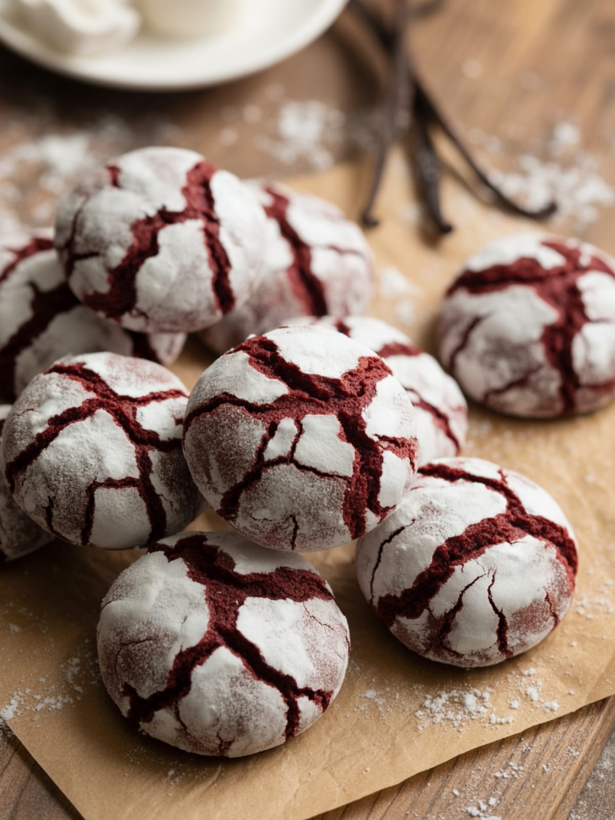 Fudgy Red Velvet Crinkle Cookies