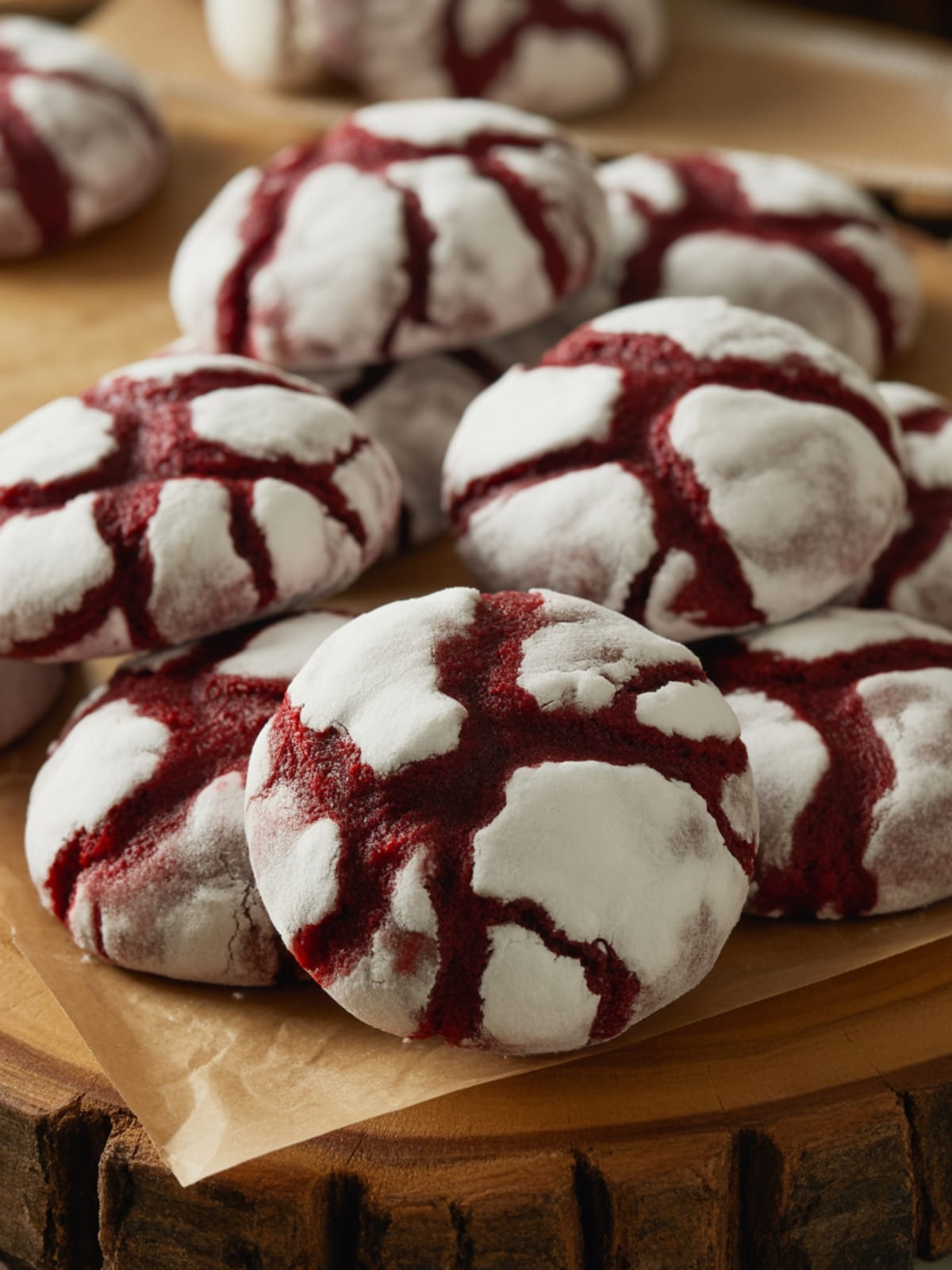 Fudgy Red Velvet Crinkle Cookies