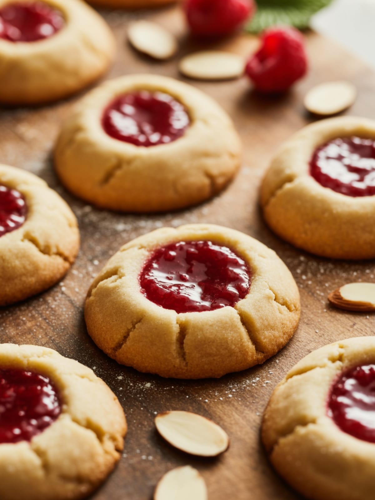Raspberry Almond Thumbprint Cookies
