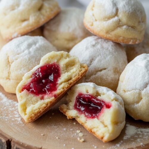 Raspberry Filled Almond Snowballs