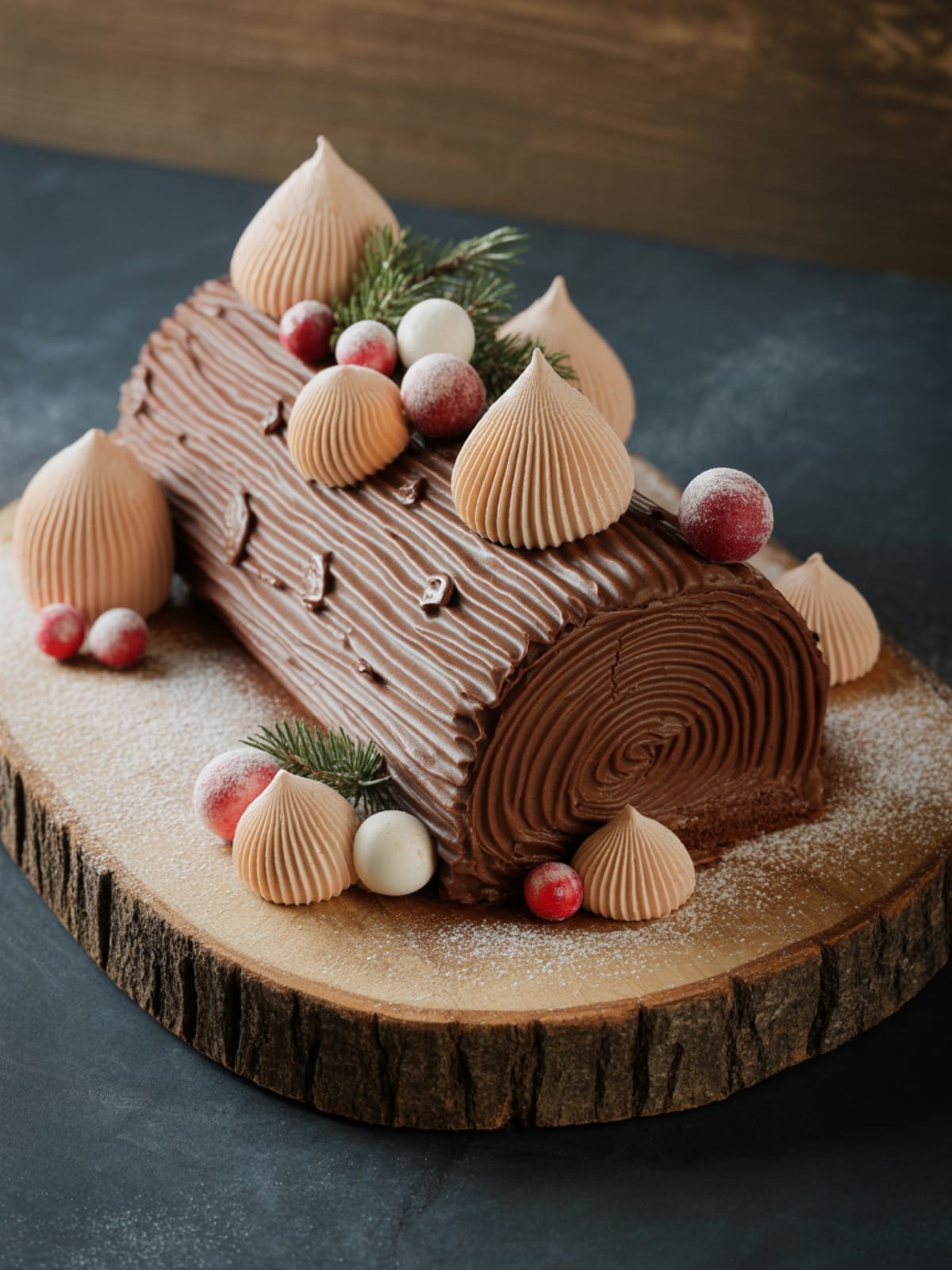 Traditional Chocolate Yule Log Cake
