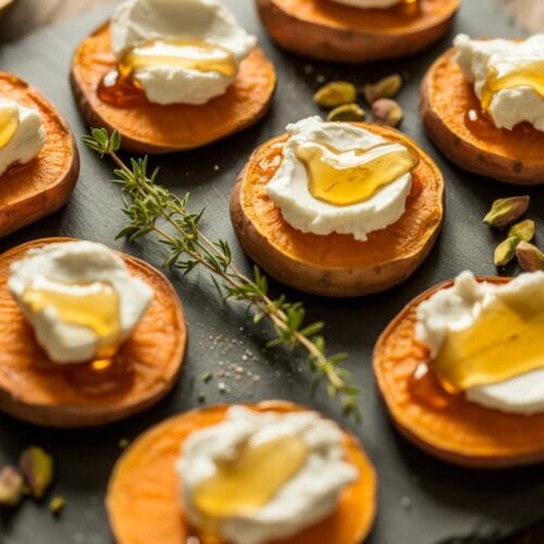 Sweet Potato Rounds with Goat Cheese, Honey & Pecans: A Delicious Appetizer That Will Wow Your Guests